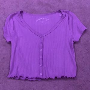 purple button up cropped shirt